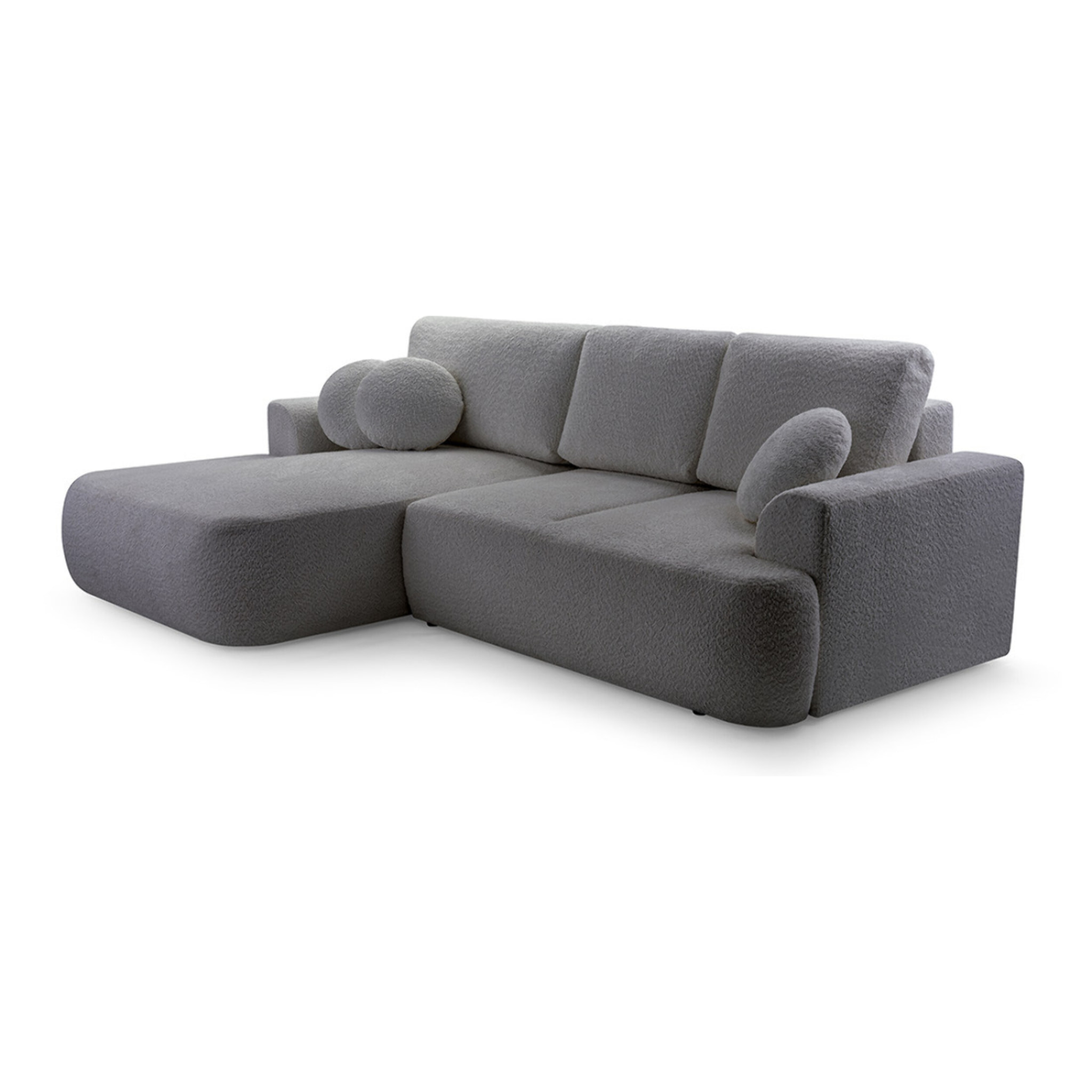 Candela - canapé d'angle gauche 4 places - convertible avec coffre - en tissu bouclette - Gris foncé