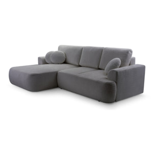 Candela - canapé d'angle gauche 4 places - convertible avec coffre - en tissu bouclette - Gris foncé