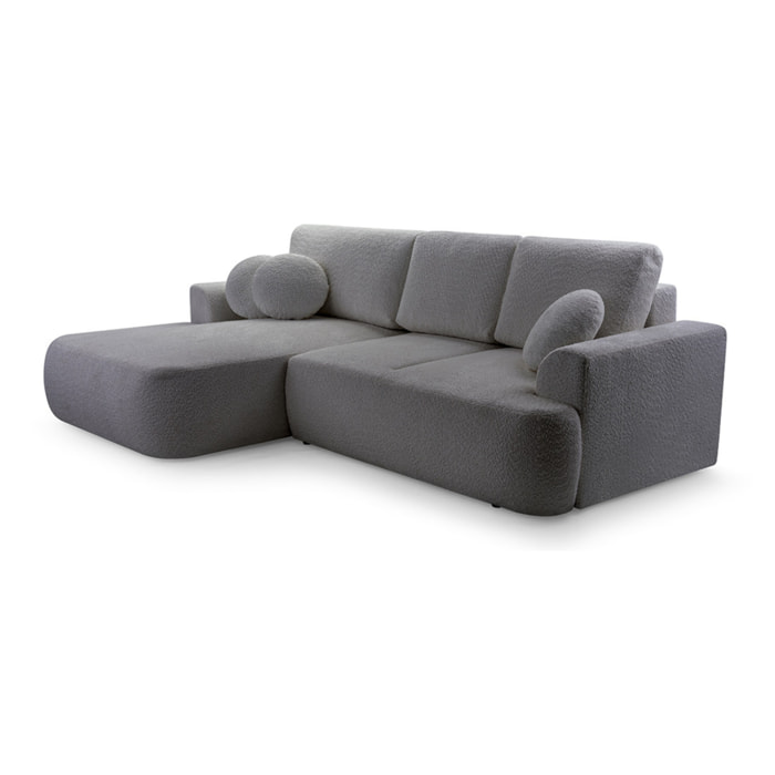Candela - canapé d'angle gauche 4 places - convertible avec coffre - en tissu bouclette - Gris foncé