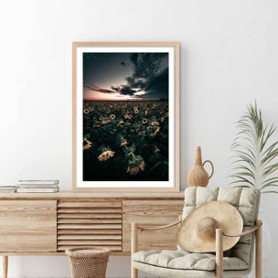 Affiche fleurs wake up sunflowers! Affiche + cadre en bois - Chêne