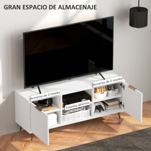 Mueble de TV Moderno Mueble de TV para Salón con 2 Compartimentos Abiertos y 2 Puertas Mueble para Televisión de 55 Pulgadas 120x35x48 cm Blanco