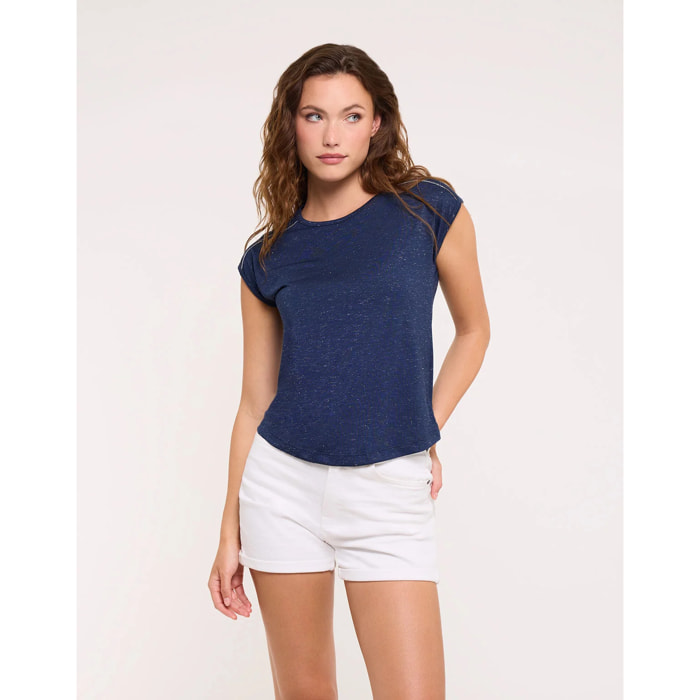 Camiseta Detalle Brillo Hombro Azul Marino - Shimero II