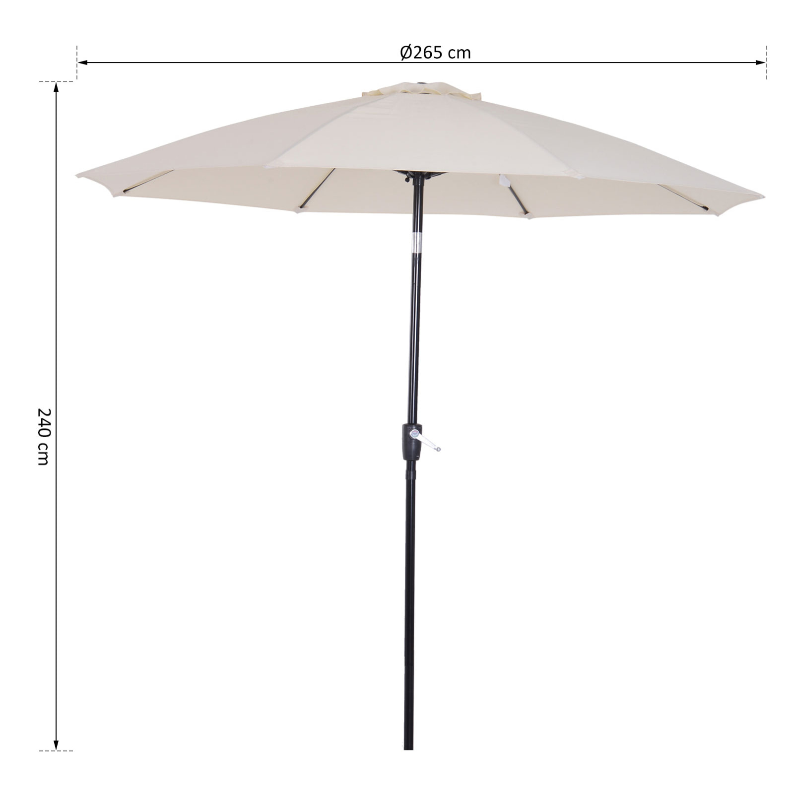 Parasol inclinable aluminium fibre de verre polyester diamètre 2,65 m coloris crème