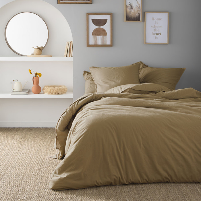 Housse de couette unie en coton lavé, Made in France, SOFT LINE , Ocre