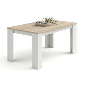Mesa de comedor fija en blanco artik y roble canadian 140X80 cm Naya Blanco Artik (Blanco Mate) - Roble Canadian
