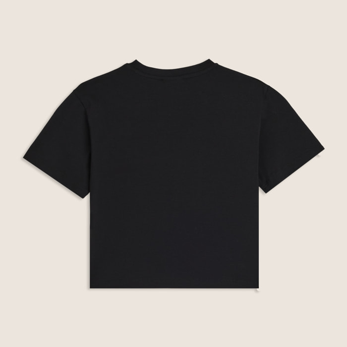T-shirt Junior cropped con grafica in strass e paillettes