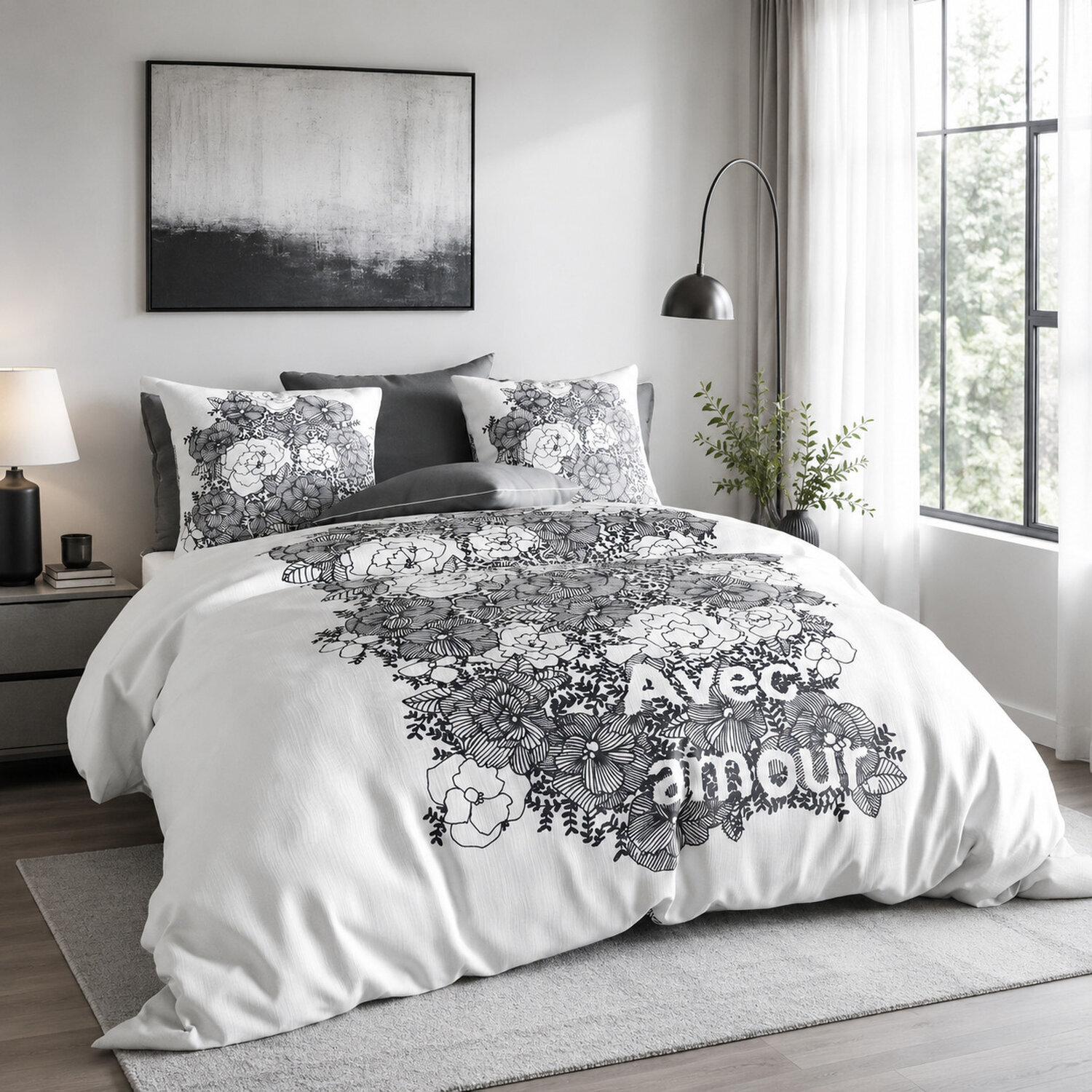 Parure housse de couette 3pcs 100% coton 47fils avec amour
