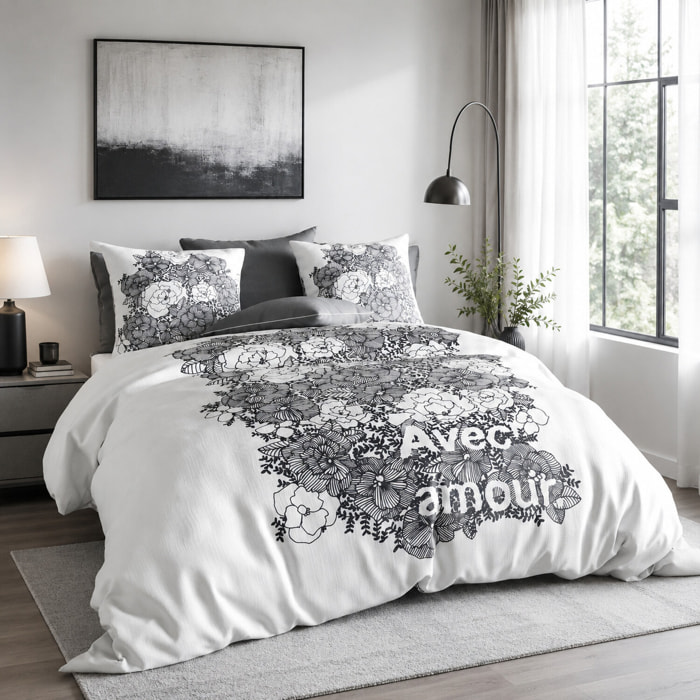 Parure housse de couette 3pcs 100% coton 47fils avec amour