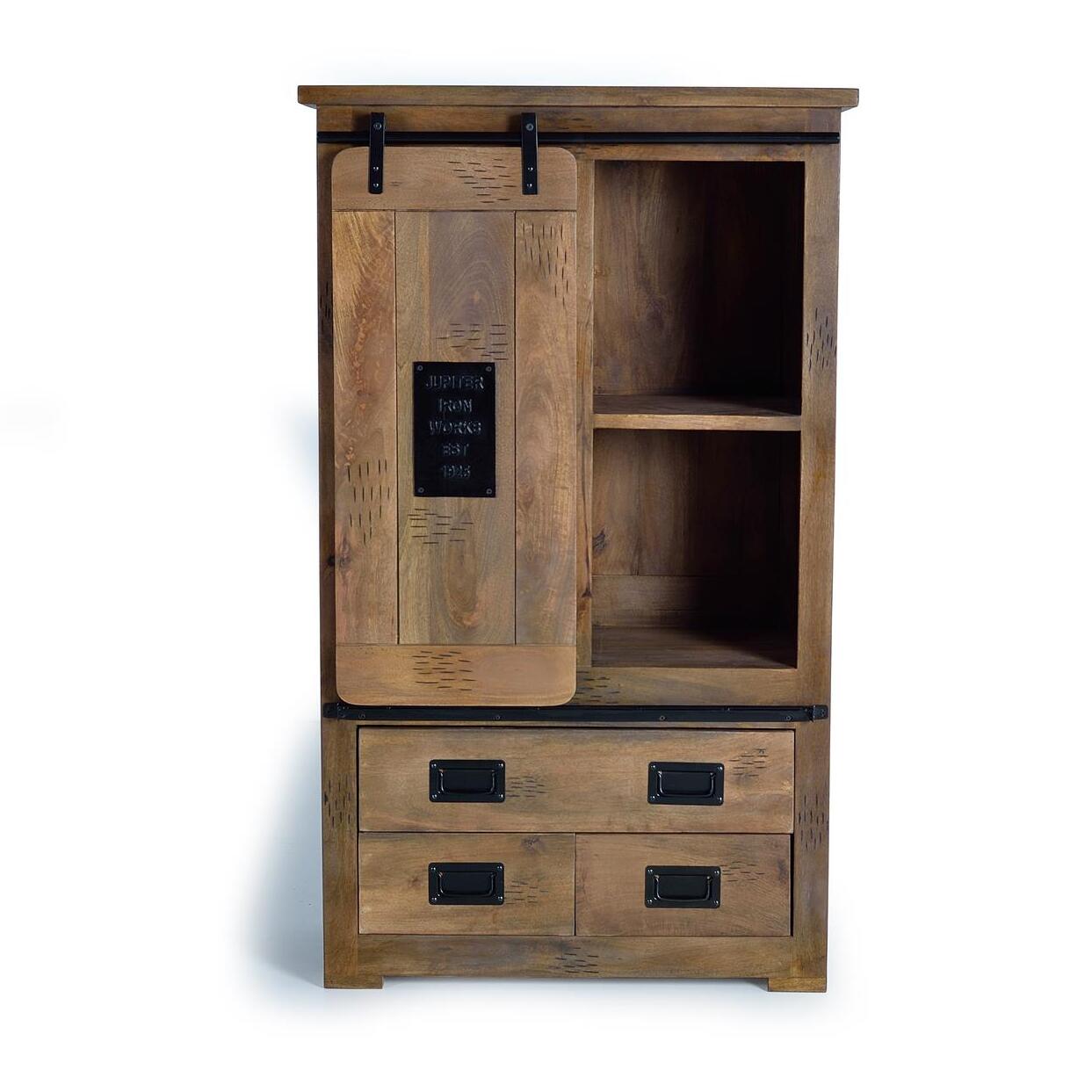 Estantería 1 puerta corredera y 3 cajones - madera de mango y metal - 150x90x45cm