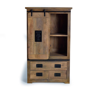 Estantería 1 puerta corredera y 3 cajones - madera de mango y metal - 150x90x45cm