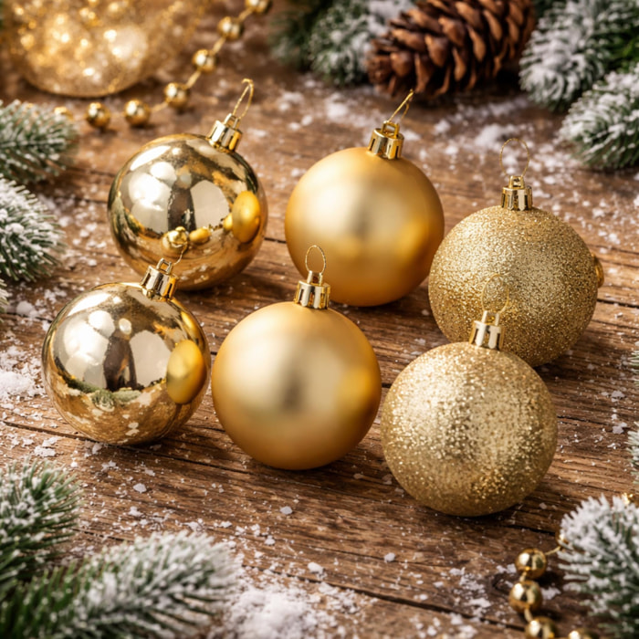 Set de 6 bolas de navidad para árbol – diámetro 8 cm – acabado mate y oro