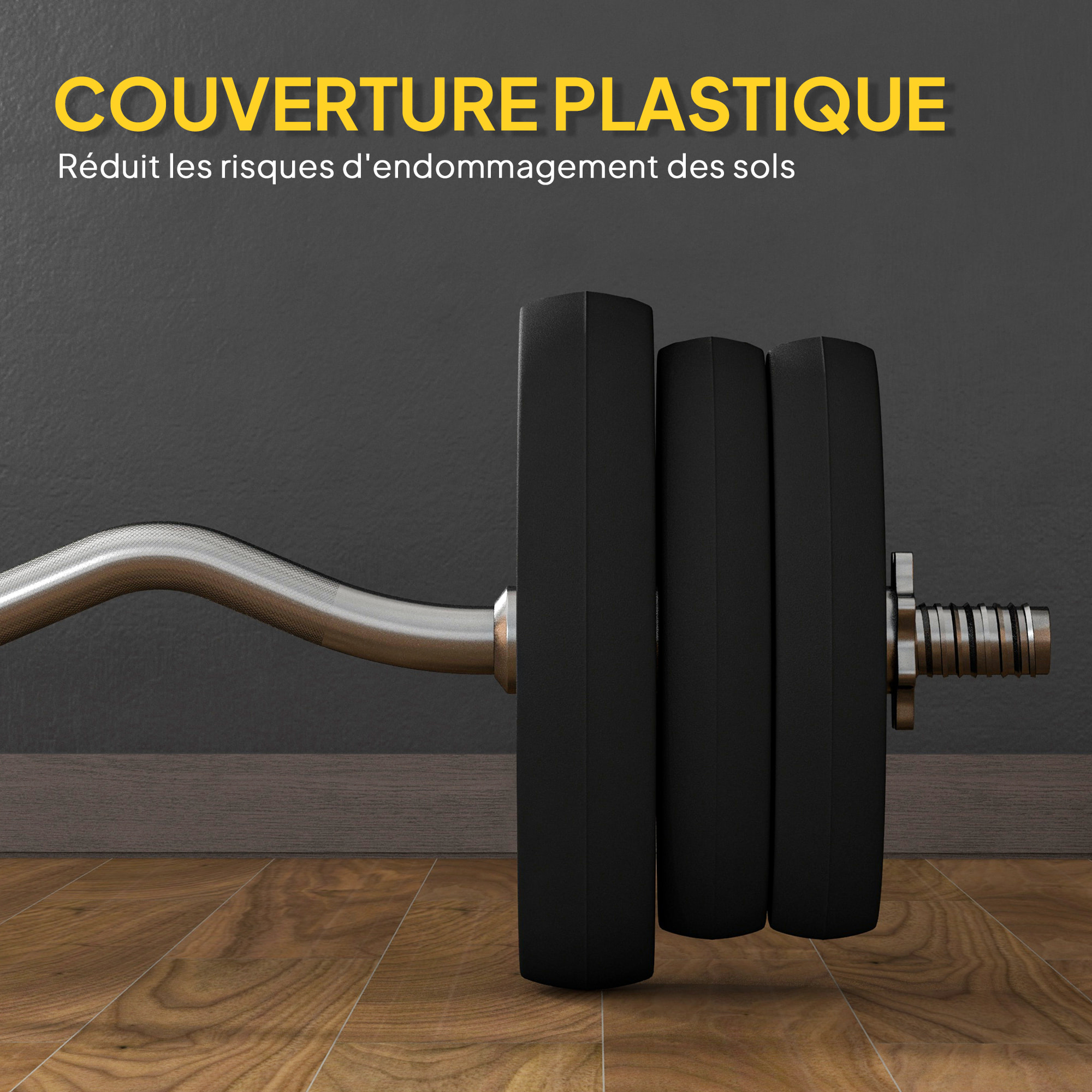 Ensemble d'haltères 25 kg total, barre d'haltère avec disques de poids 5 kg et 2,5 kg, barre longue, avec poignée antidérapante, exercices de fitness entraînement à la maison et gym, noir