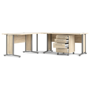 Scrivania Agerato, Scrittoio multiuso, Tavolo per ufficio porta PC, Piano di lavoro, 230x200 h75 cm, Grigio e Quercia