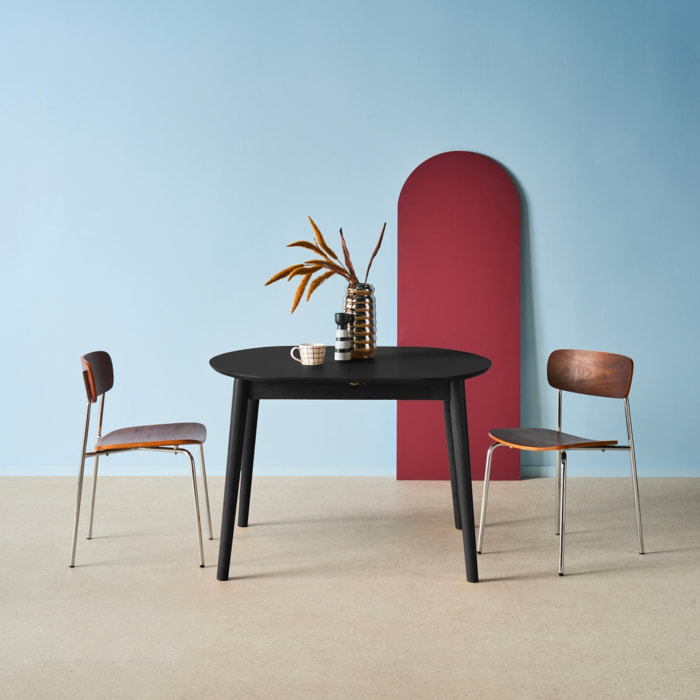 Table à manger ovale extensible bois d'hévéa et placage chêne 4-6 places LISA