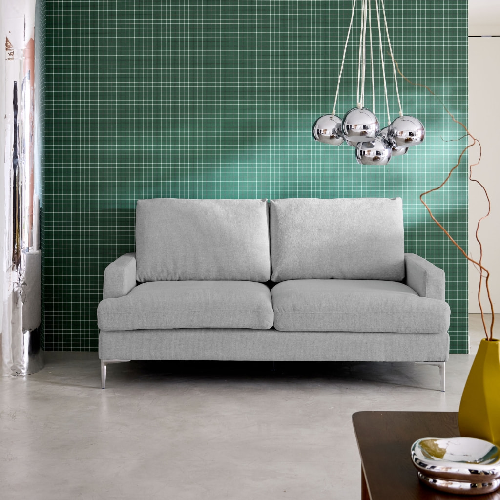 Canapé 3 places en tissu gris clair L 173 x P 90 x H 89cm - Hans