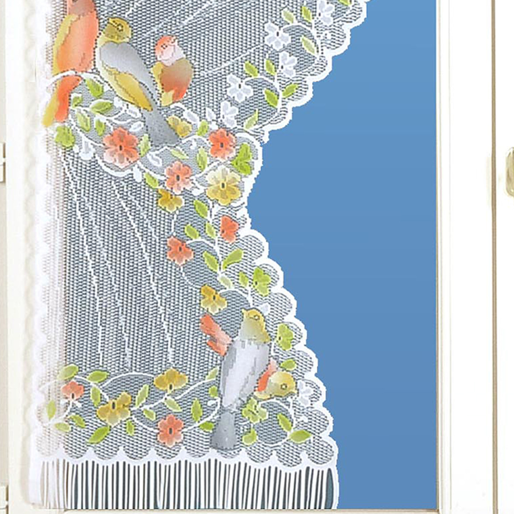 Paire de rideaux 'Bonne-Femme' dentelle et franges - Vert