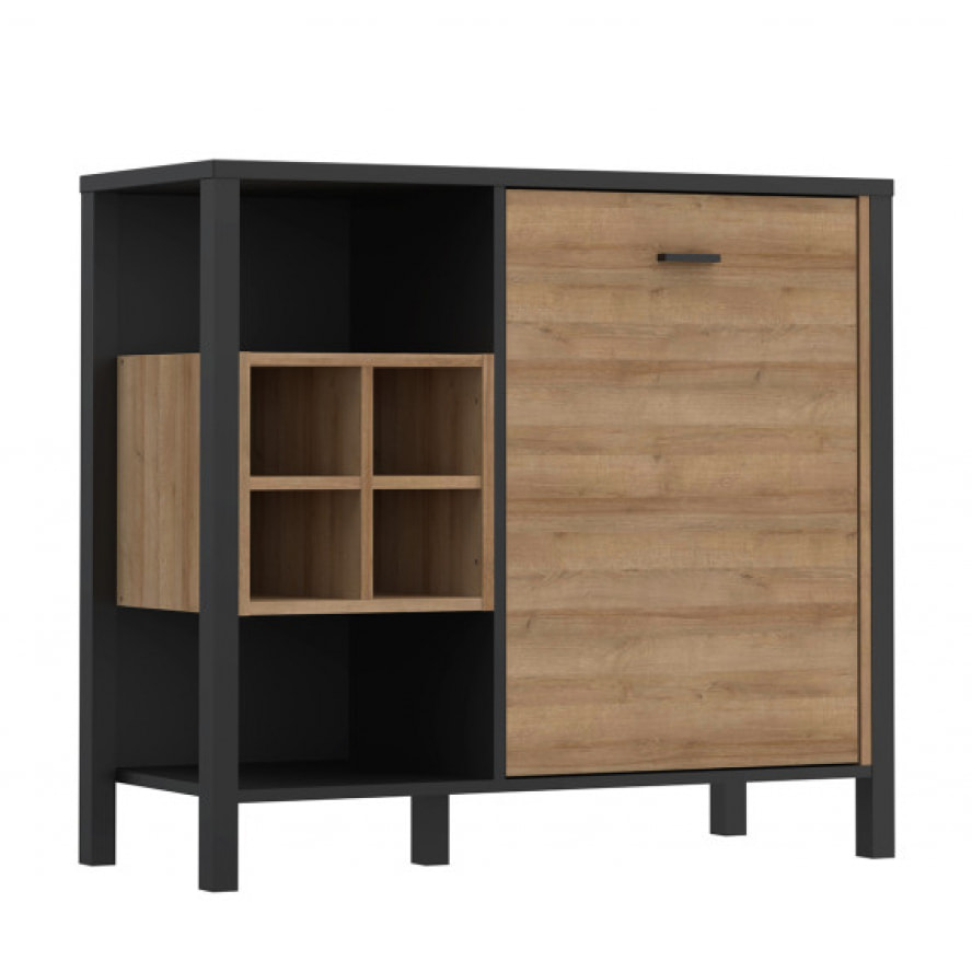 Buffet de rangement 1 porte 4 niches en bois effet chêne - MIAMI