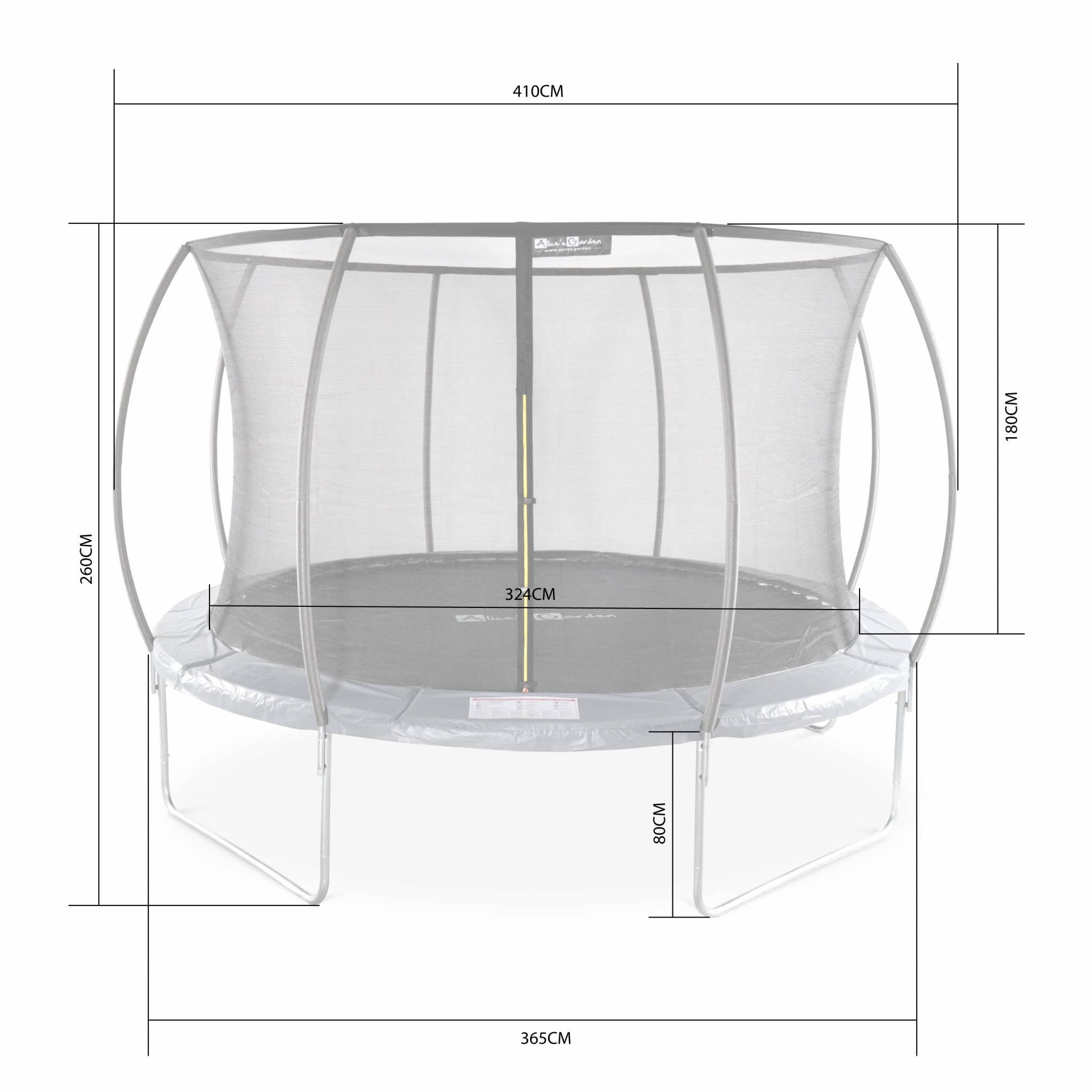 Trampoline rond Ø 370cm gris avec filet de protection intérieur - Saturne Inner – Nouveau modèle - trampoline de jardin 3.7m 370 cm |Design| Qualité PRO. | Normes EU.