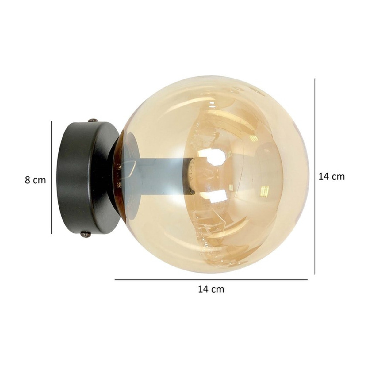 Lampada da parete Rossi in acciaio nero opaco e vetro ambra