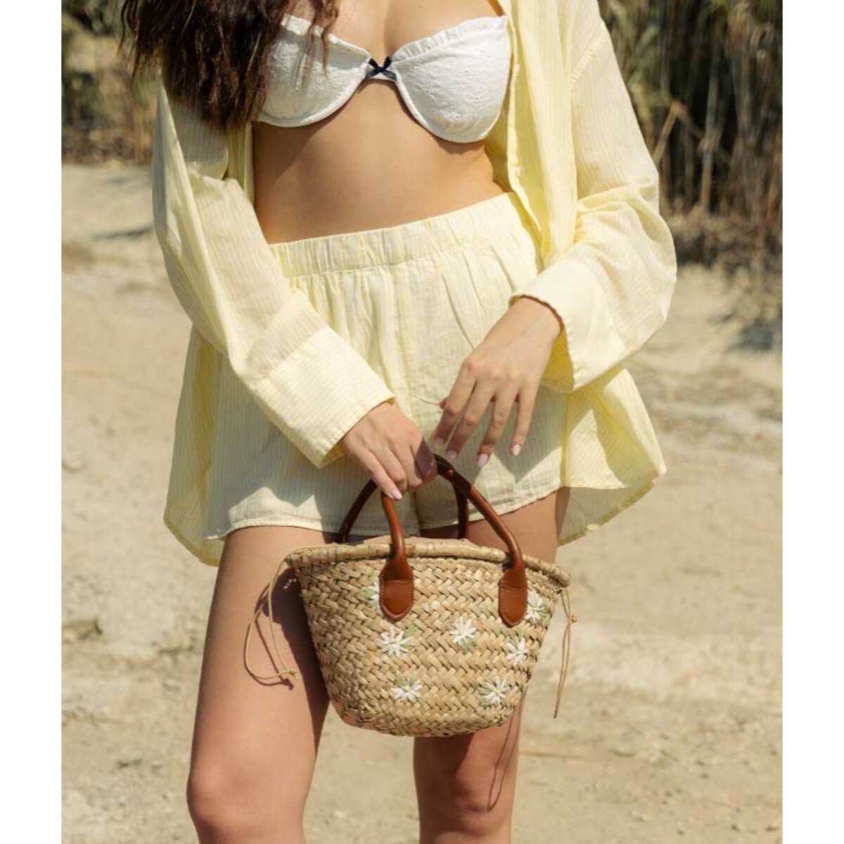 Capazo pequeño doble asa con flores