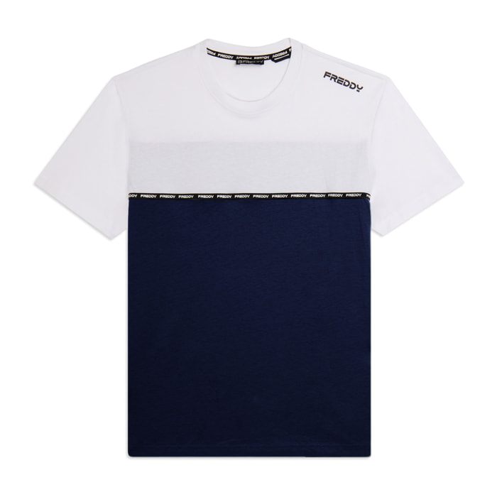 T-shirt colour block con inserto logato