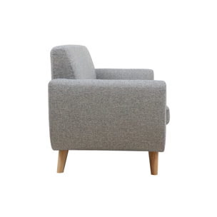 Canapé scandinave 3 places en tissu gris clair et bois clair PURE