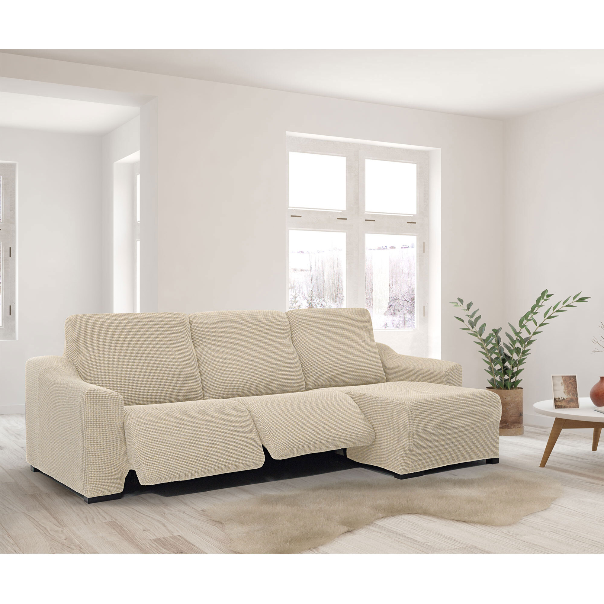 Funda para Chaise Longue derecho (visto de frente ) brazo corto SÚPER ELÁSTICA con RELAX modelo HELENA