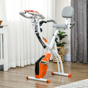 Bicicleta Estática Plegable Regulable en Altura Resistencia Magnética Ajustable Bicicleta de Ejercicio Fitness con Pantalla LCD y Asiento con Respaldo Sensor de Pulso 105x48x118 cm Naranja