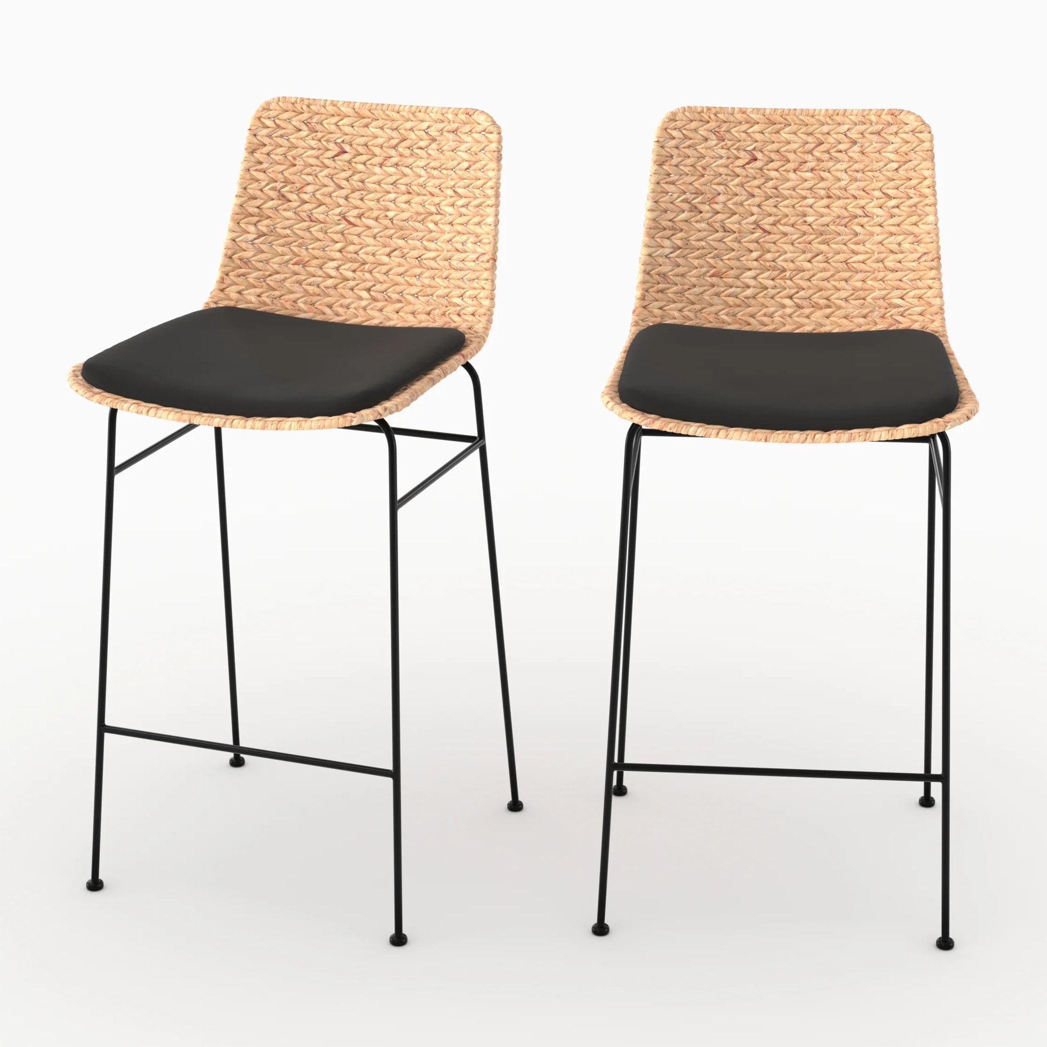 Lot de 2 chaises pour îlot central 66 cm en matière naturelle et noir - Faro