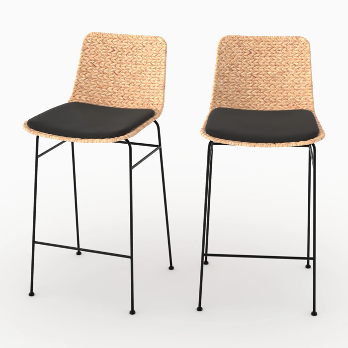 Lot de 2 chaises pour îlot central 66 cm en matière naturelle et noir - Faro