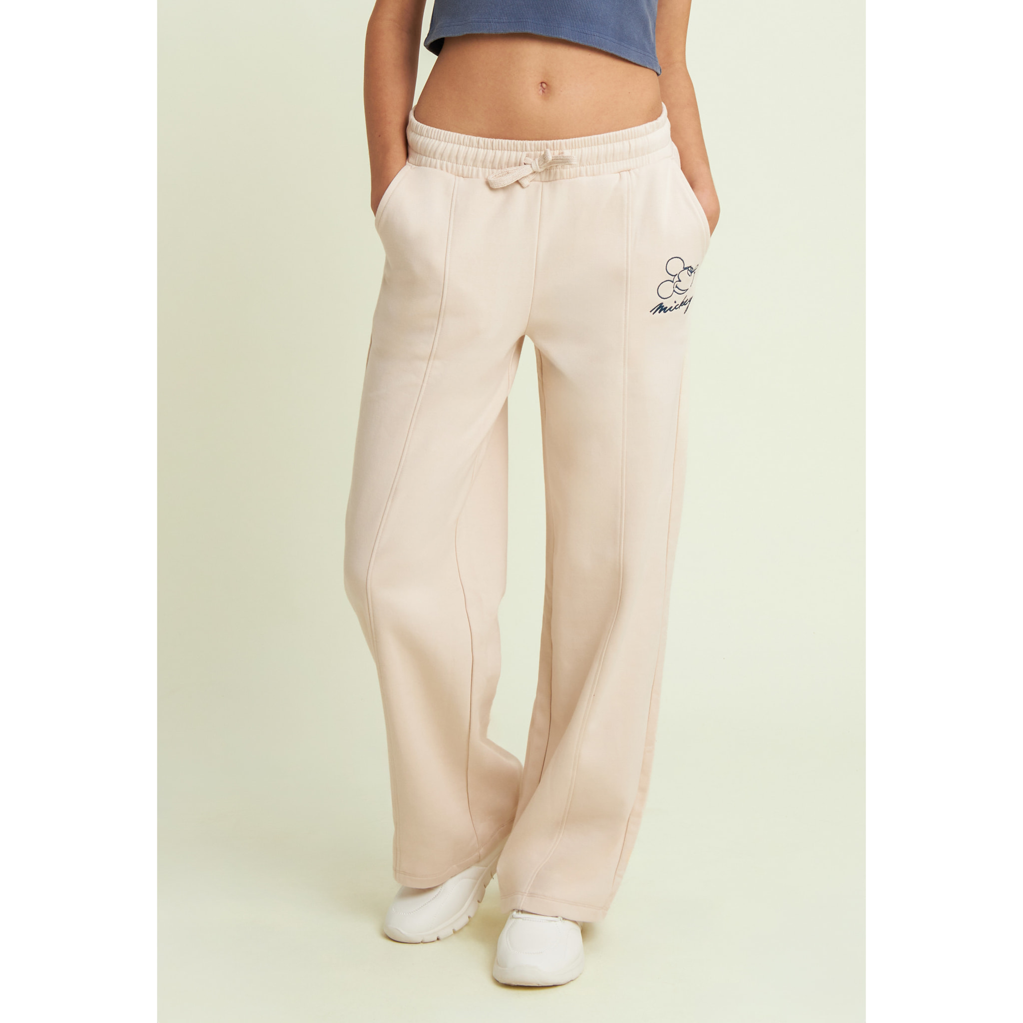 Pantaloni wide leg da donna con ricamo Mickey
