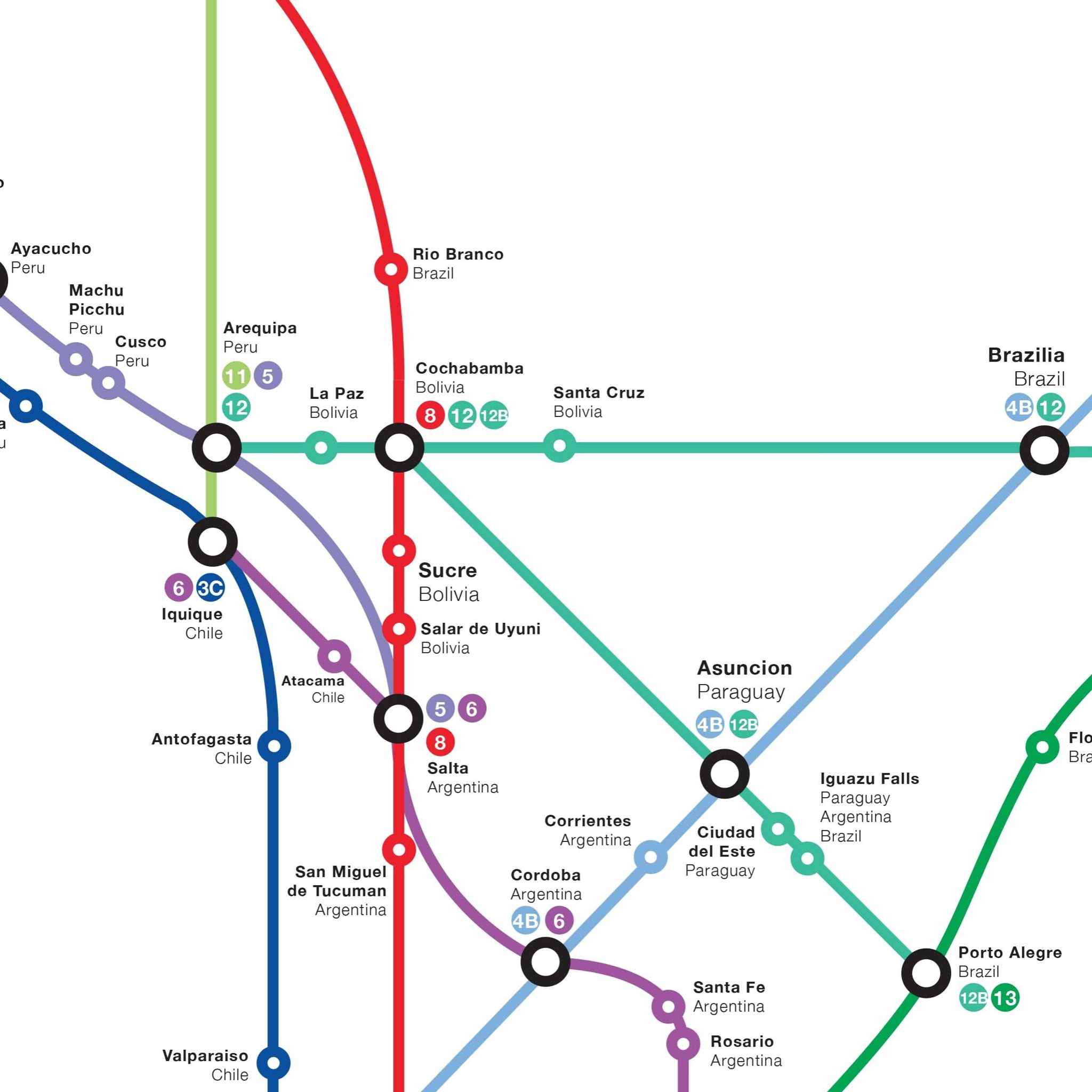 Affiche 50 x 70 cm - South America Metro Map - Olivier Bourdereau