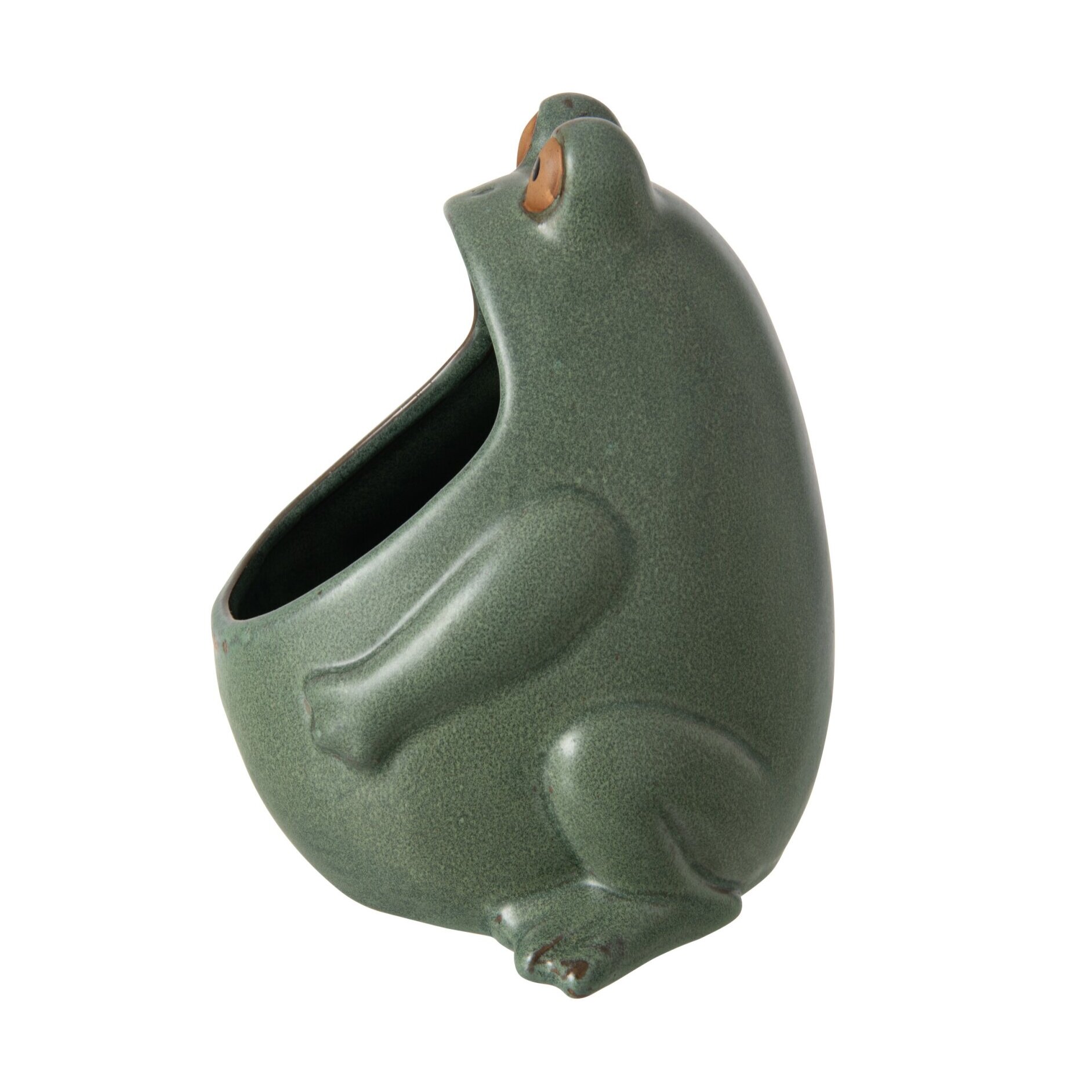 J-Line Cache-pot grenouille - grès - gris vert - large