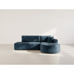 Miro - Canapé d'angle droit 4 places convertible avec coffre en velours texturé - Bleu