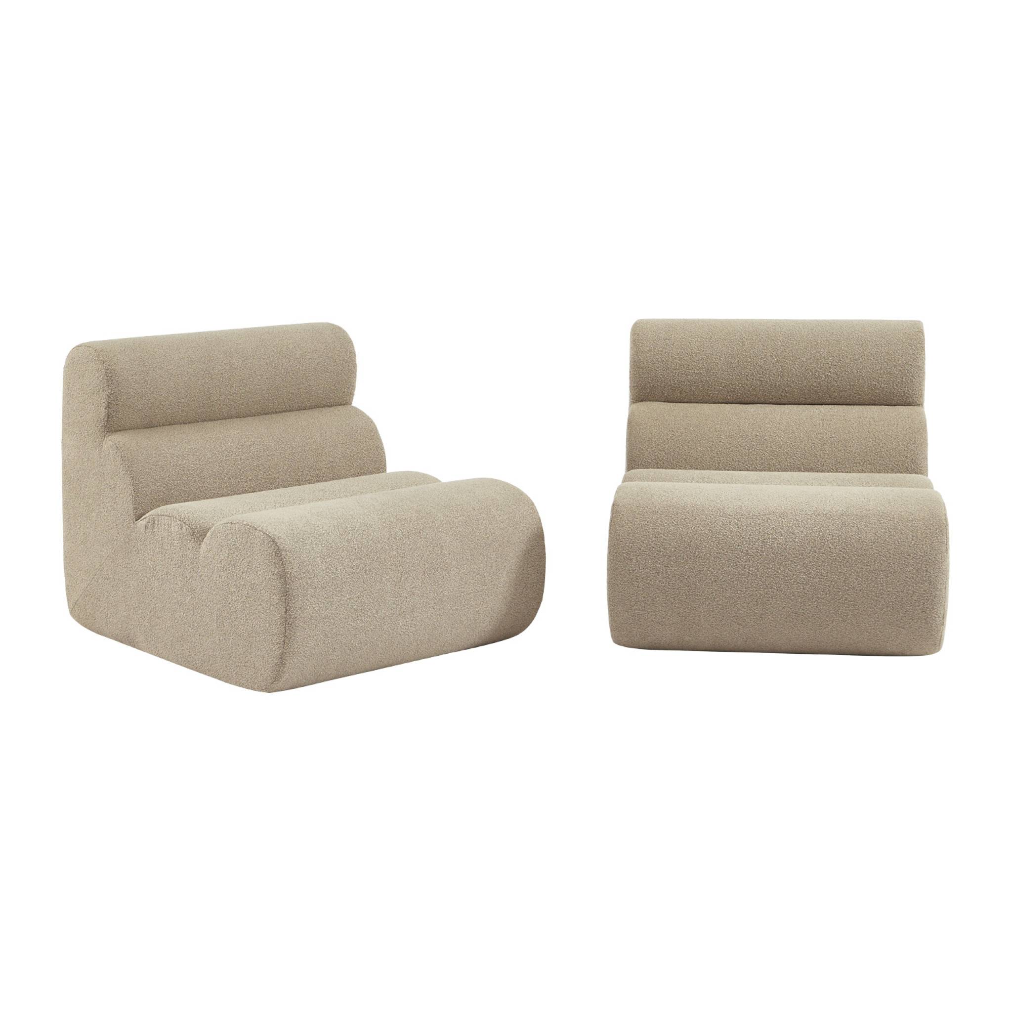 Lot de 2 chauffeuses bouclette texturée beige 1 place - L 81 x P 99 x H 75cm - Nova