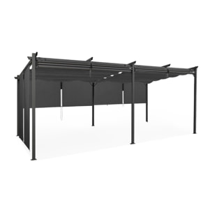 Pergola Marina en acier avec toit rétractable et 6 stores gris 3x6m