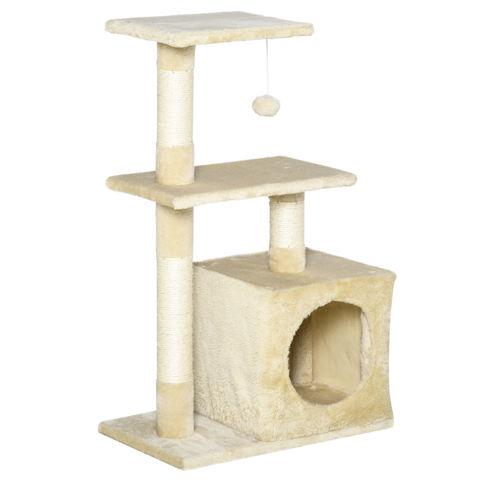 Árbol Rascador para Gatos de Felpa y Sisal 50x30x80cm Beige