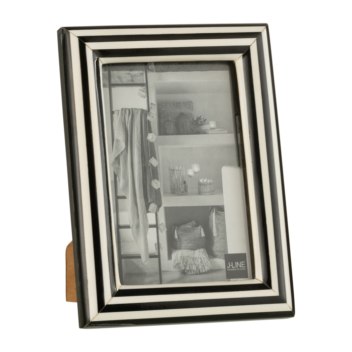 Cadre photo J-Line - Cadre photo Rectangle Lignes - plastique - noir/blanc - petit