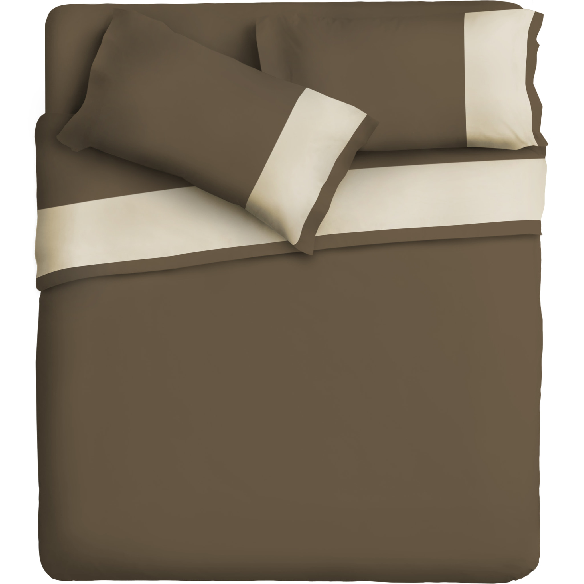 Completo letto bordo RASO IPERSAN Puro Cotone Panna fondo Caffè