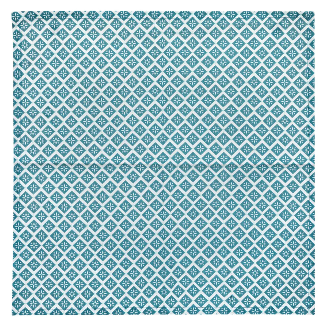 Lot de 4 serviettes de table imprimées "Etnik" - bleu canard - coton 40x40 cm