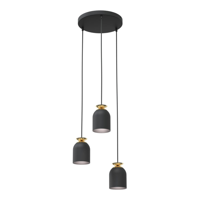 Lampada a sospensione Target in acciaio nero e dettagli oro