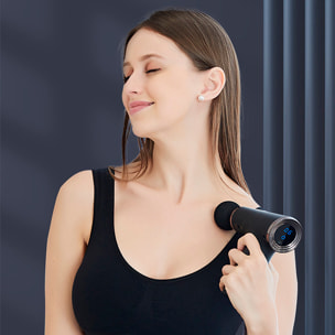 Mini pistola fascia per massaggio muscolare con 6 intensità e 4 teste di massaggio.