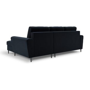 Canapé d'angle droit convertible avec coffre de rangement "Kyoto" 4 places en velours bleu foncé