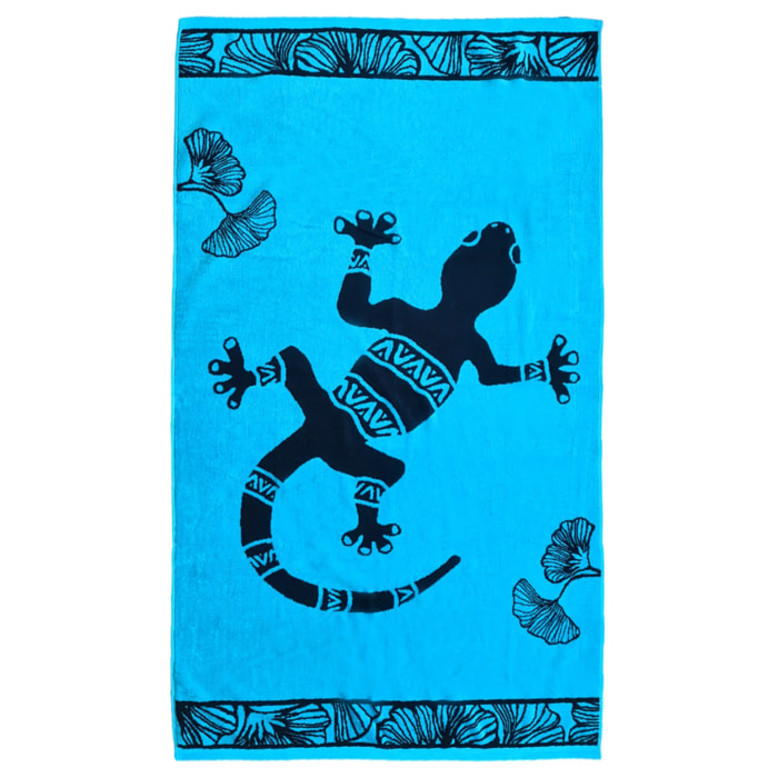 Serviette de plage éponge velours Jacquard Bleu 90x170 400g/m² - Bradford