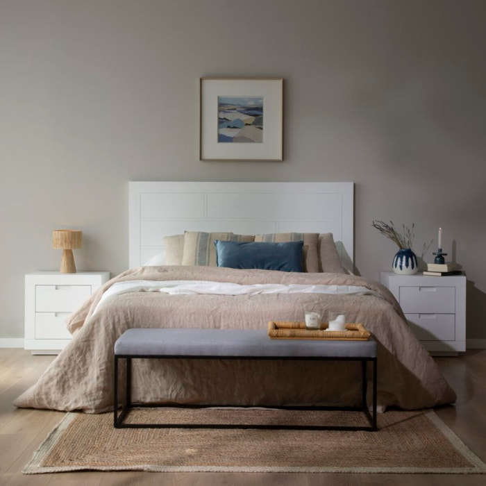 Table de chevet Sisal -bois massif et panneau de mdf-couleur laqué blanc mat 52 x 55 x 37 cm