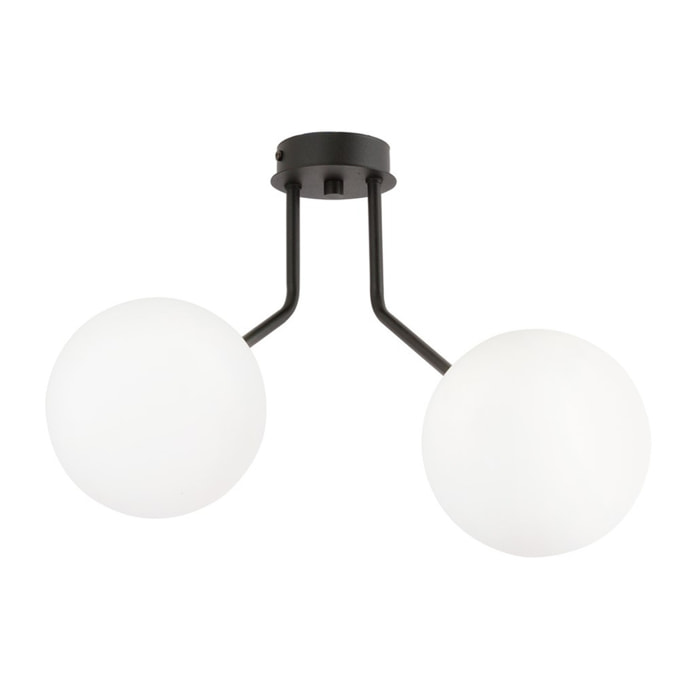 Lampada a sospensione Nova in acciaio nero con diffusori in vetro opalino