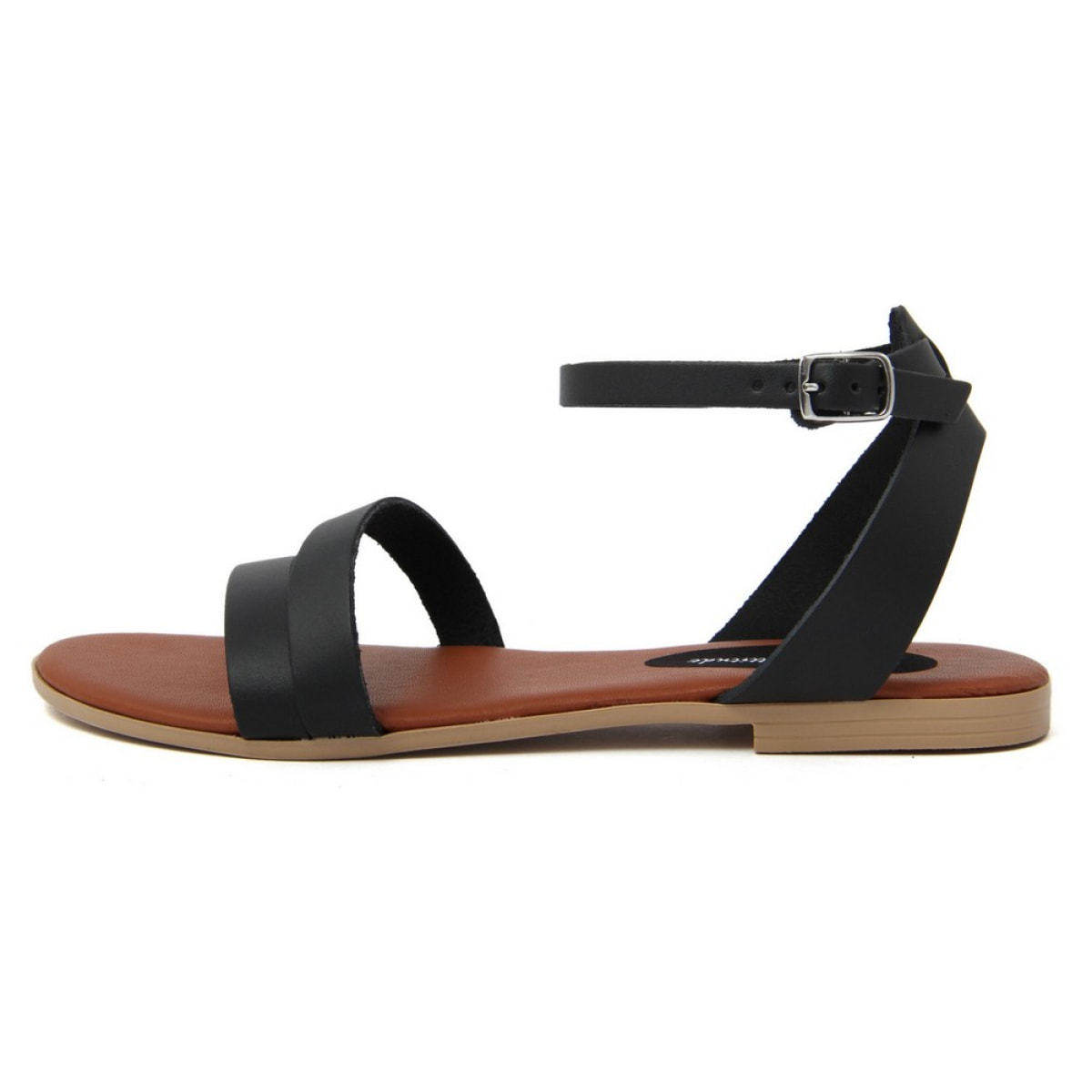 Sandali Flat Made in Italy in pelle colore Nero, Altezza tacco 1,2 cm