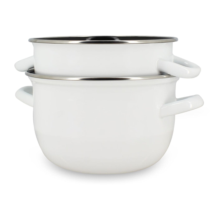 Marmite à moules 18cm en acier émaillé blanc