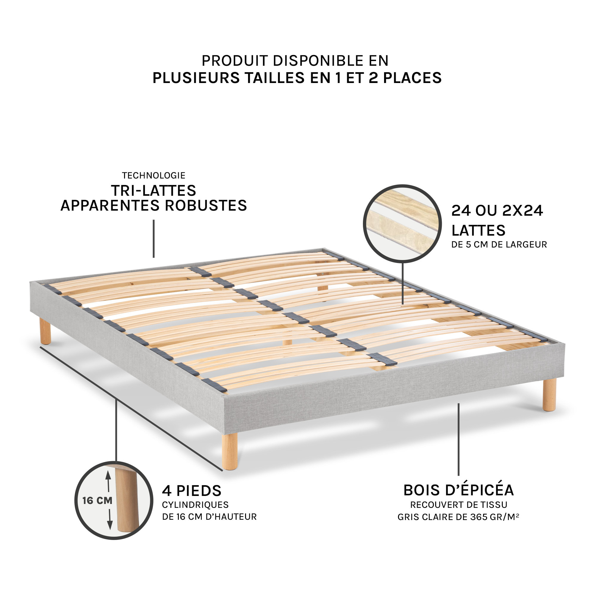 Sommier en kit Capitole | Gris clair
