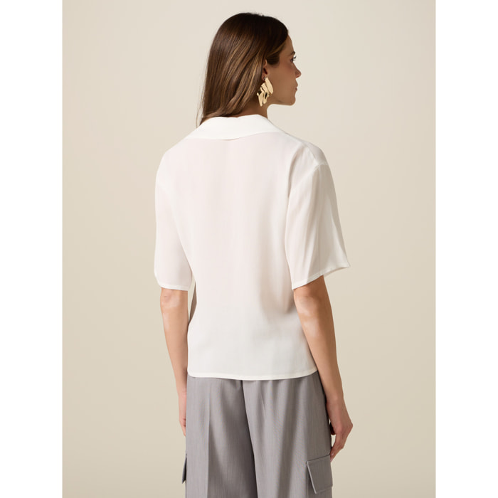 Oltre - Blusa a polo in tessuto crêpe - Bianco